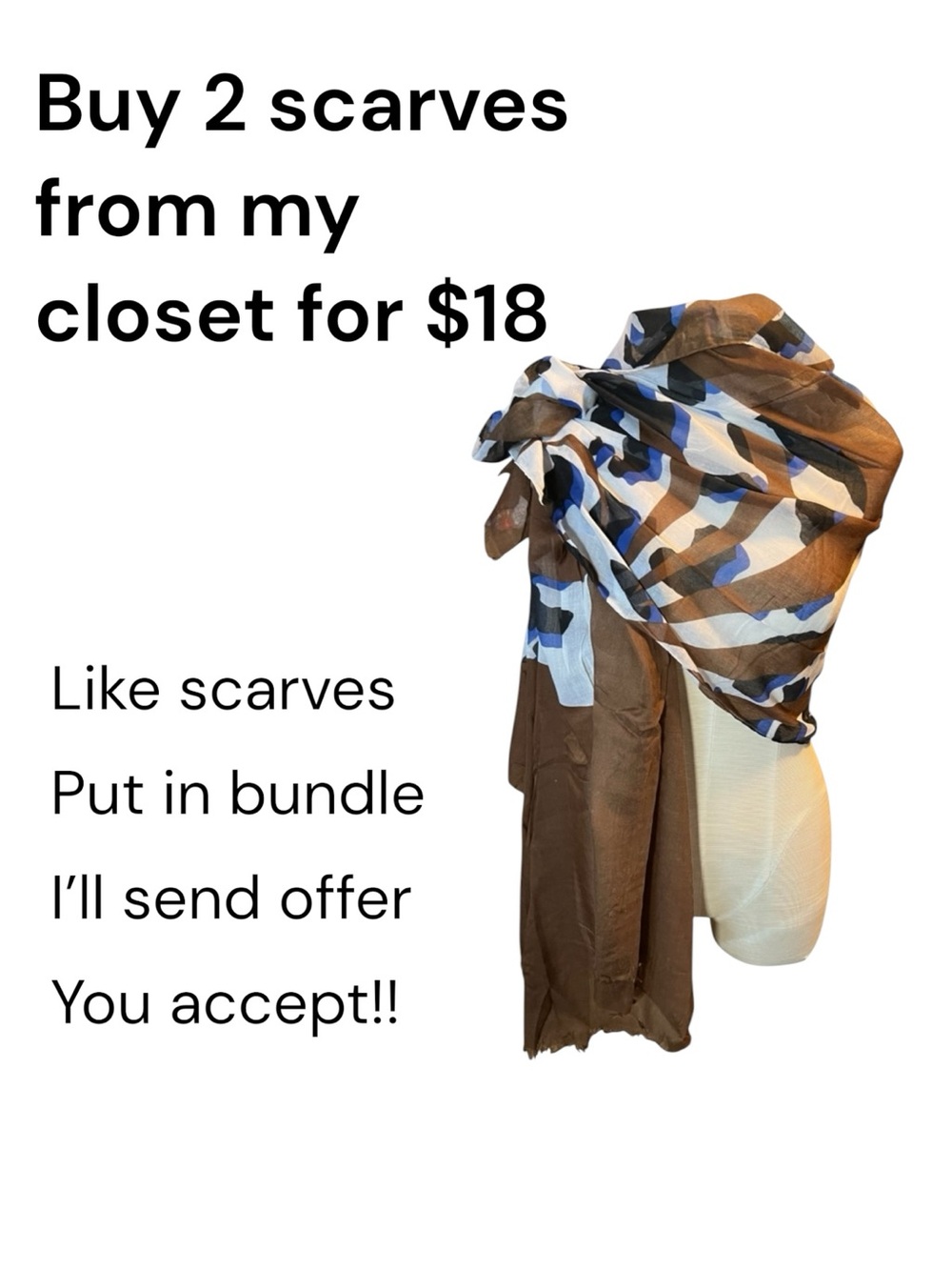 Abstract Print Sheer Scarf in Brown, Blue, Black